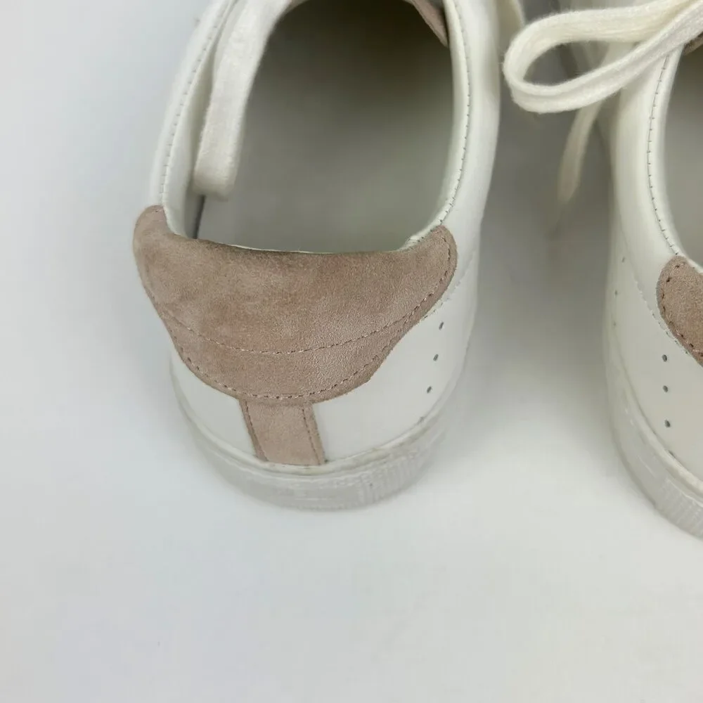 J.Crew Saturday Sneakers White w Nude Suede Detail Leather Tennis Shoe Trainer 8